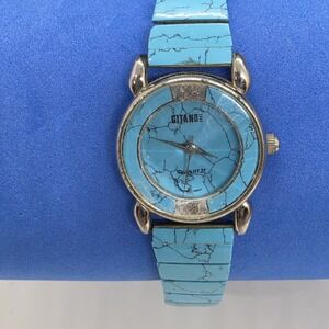 Vintage Gitano Womens Watch Blue Dial Marble Style Stretch Band Rivoli